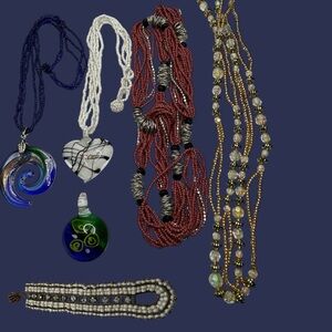 Lot of 6 Bohemian Art Glass Seed Bead Jewelry Artisan Hippie Boho Free Spirit